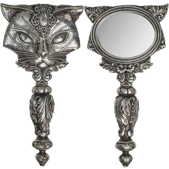 Alchemy Gothic Other - Alchemy Gothic Egyptian Style Cat Hand Mirror Antiqued Silver Resin